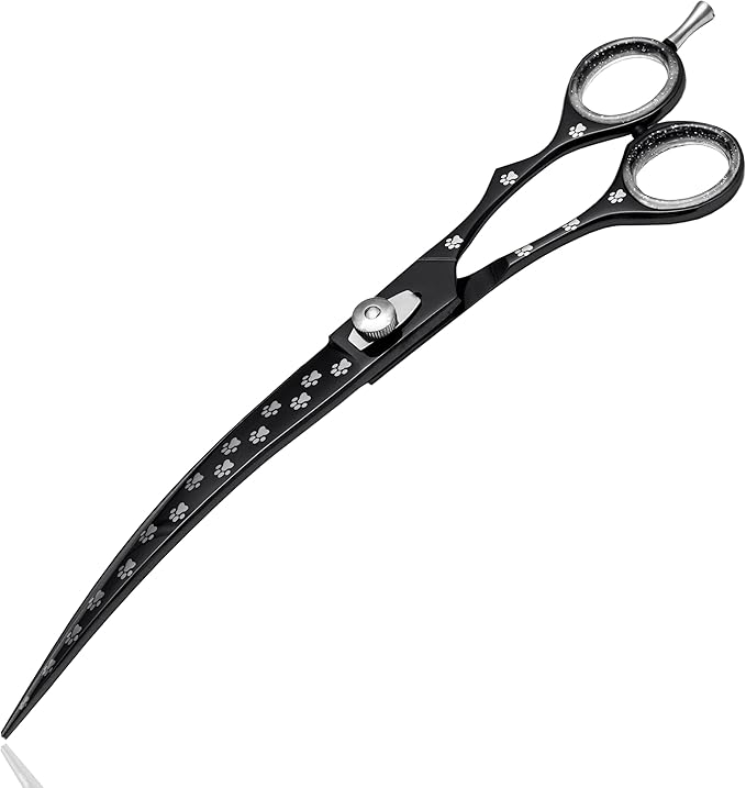 Pet Grooming Scissor Dog Blade scissor Pet Grooming Scissors Dog Hair Cutting Shears with Bag for Professional Right Hand Pet Groomer (Black Curved, 10.0")