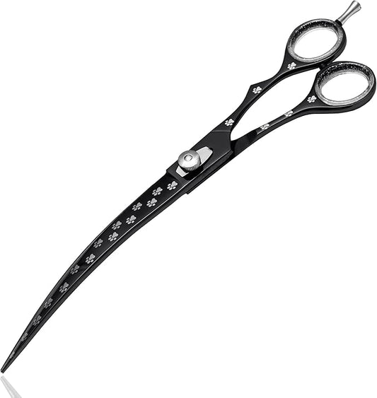 Pet Grooming Scissor Dog Blade scissor Pet Grooming Scissors Dog Hair Cutting Shears with Bag for Professional Right Hand Pet Groomer (Black Curved, 10.0")