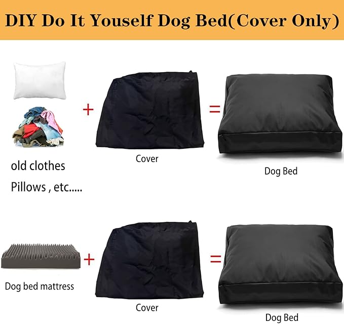 Replacement Dog Bed Cover,Heavy Duty Waterproof Removable 44" L x 32" W x 4" H Reusable Dog Bed Covers with Zipper-Cover Only