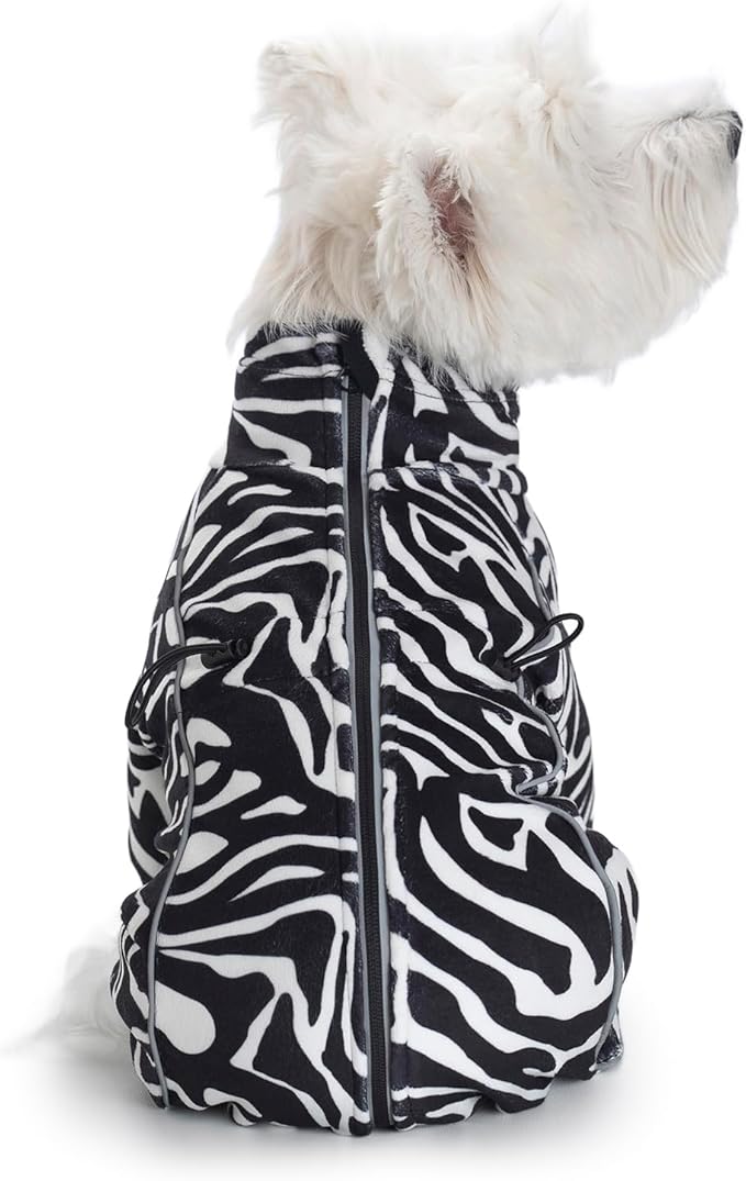 Fleece Dog Coat for Small Medium Dog,Pullover Pajamas Jumpsuit Bodysuit Puppy Coats with Legs, Pet Windproof Warm Cold Weather Jacket Full Body Vest Cozy Snowsuit Outfit Clothes (Zebra Striped, XL)
