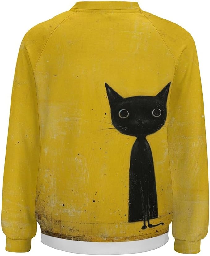 Biacolum Long Sleeve Shirts for Women Mid Century Retro Style Atomic Cat 3D Graphic Sweatshirts Fall Crewneck Pullover Top