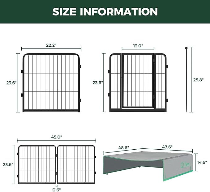 FXW Instant Unleashed Dog Playpen, Portable Pet Fence for Outdoor, RV Trips, and Camping, 24 inch, 16 Panels for Puppy and Small Dogs with Sun Shade│Patented