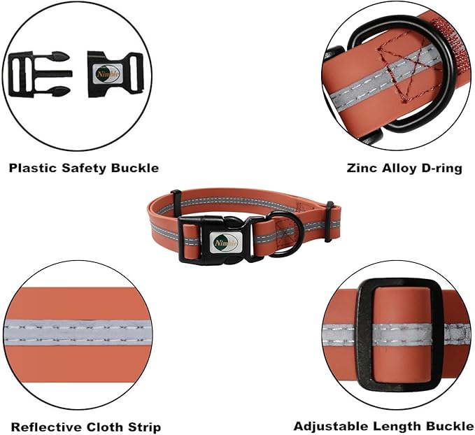 NIMBLE Dog Collar Waterproof Pet Collars Adjustable, Reflective, Durable Flex Poly Coated Nylon Basic Dog Collars 9 Colors in Size S/M/L (Medium (11.81”-18.5”inches), Apricot Brandy red)