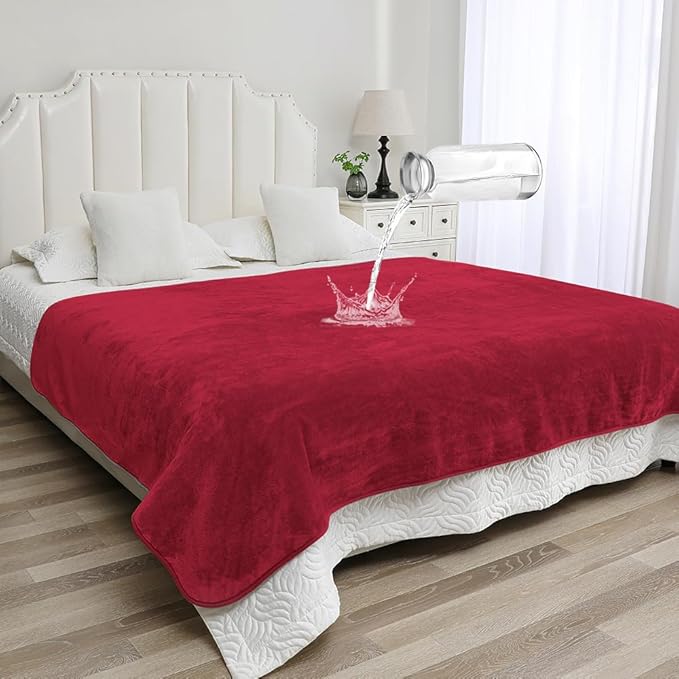 Waterproof Blanket for Couples – Ideal for Couch & Bed Splash Proof Sherpa Throw, Leakproof TPU Layer, Stain Resistant Washable Bed Protector – Burgundy, 80"x60"