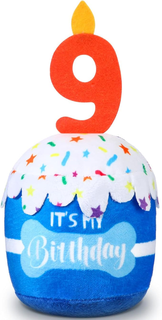 Dog Birthday Cake Toy Accessories for Girl Boy Gifts, Squeaky Plush Toy for Dog Birthday Party Decor Favor for Large, Medium and Small Dogs(9th,Blue)