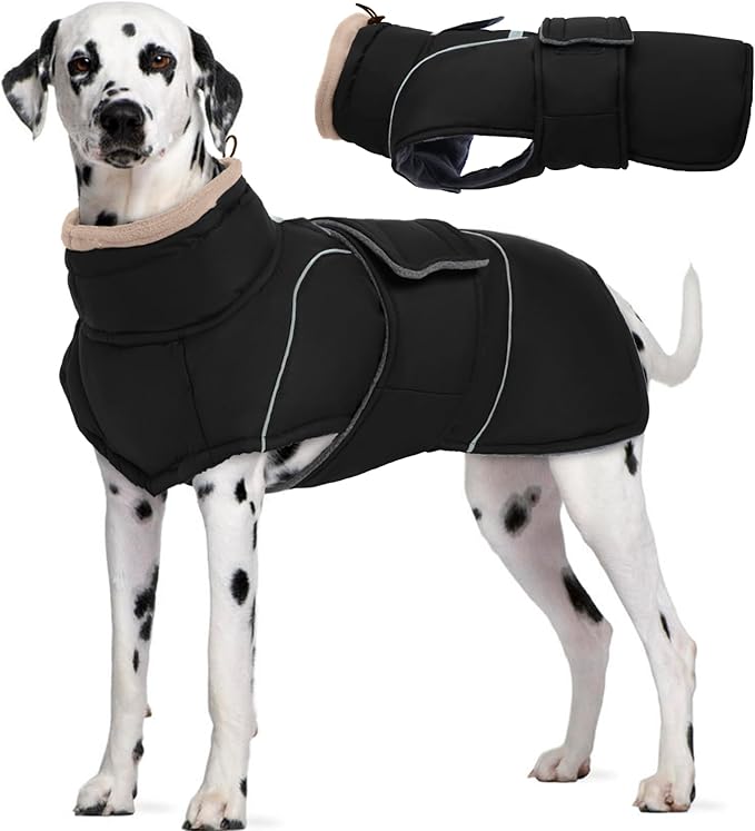 Black Dog Coat Warm Pets Clothes for Cold Weather Soft Pet Sweater with Leash Hole Thick Pet Winter Puffer Coat Windproof Dogs Jacket with Fleece Lined Waterproof Coats for Large Dogs