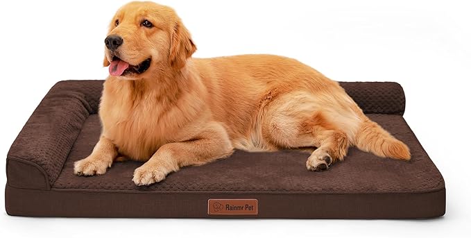 Orthopedic Dog Beds Large Sized Dog, 44x32x6 Inches Memory Foam Pet Bed for Large Dogs, Washable Removable Cover, Nonskid Bottom, Waterproof, Brown Grey