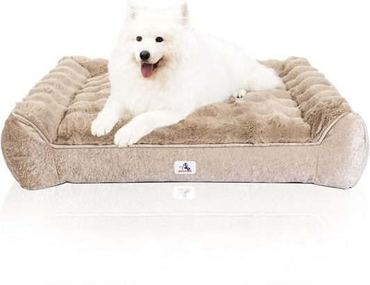 Orthopedic Dog Bed for Large Dogs - 48" Faux Fur Pet Couch with Removable Washable Cover, Nonskid Bottom, Supportive Foam, Comfortable Dog Sofa Bed for Medium Large Dogs, Taupe
