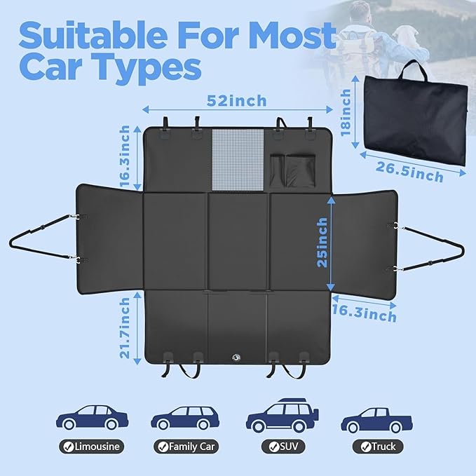 Back Seat Extender for Dogs, Waterproof Dog Car Seat Cover for Back Seat with Hard Bottom, 2025 Upgraded Material, 100% Waterproof, Safer, Easy to Use and Clean, Holds 400lbs