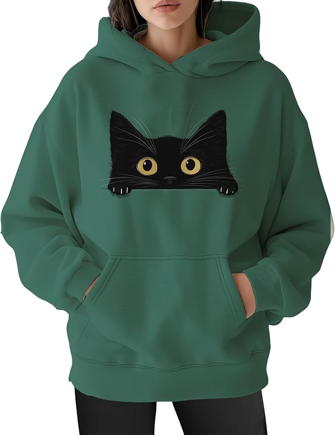 Womens Funny Cat Hoodies Oversized Graphic Hooded Sweatshirt for Women Fall Plus Size Pullover Hoodie Y2K