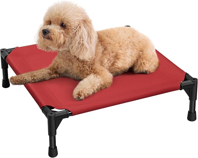 Love&go Elevated Dog Bed with Metal Frame, Cooling Raised Pet Cot for Dog and Cat (S - Red Bed, Small-18.5x18.5x5.5 inch)