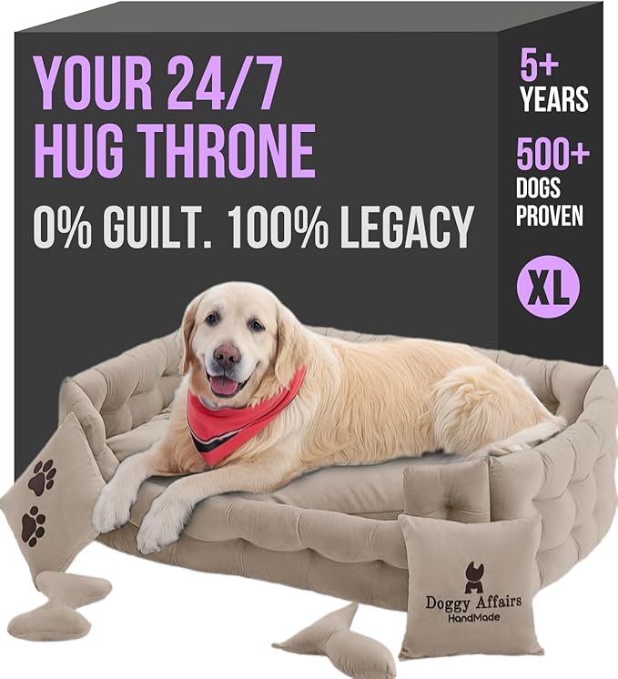 Luxury Dog Bed Chesterfield – Handcrafted Velvet Throne for Dogs | Joint Support, Calming & Temp-Regulating Comfort | Durable 5+ Years, Anti-Claw, Washable 100+ Times – XL, Ivory