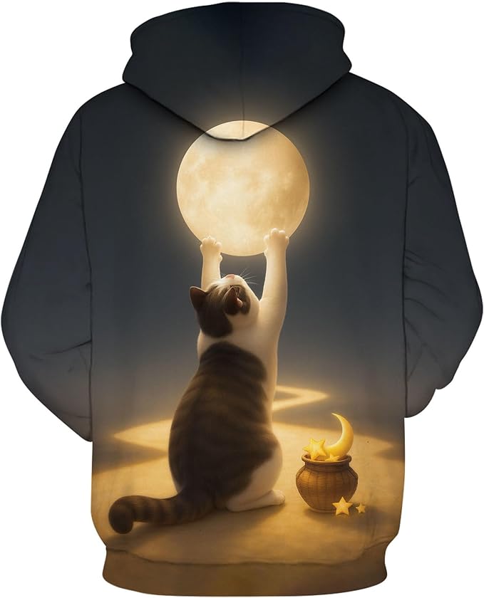 Blissboy Novelty Long Sleeve Hoodie Funny Cat Print Sweatshirts