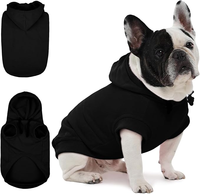 IECOii Dog Hoodie for Small Dogs,Thin Dog Sweatshirt with Hood Suit for Spring Fall Early Winter,Breathable & Lightweight Pet Sweater for Schnauzer, Pug,French Bulldog,Black, M (No Fleece Lined)