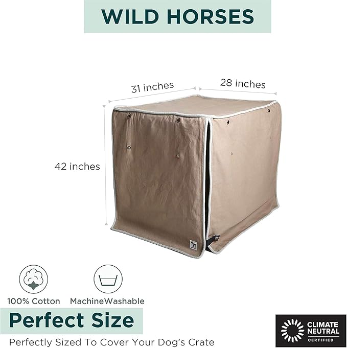 Molly Mutt Wild Horses Dog Crate Cover, 100% Cotton Canvas Cover with 2 Roll-Up Panels, Ideal for Dog or Cat Crate, Durable, Washable, and Free of Harmful Chemicals, 42" x 28" x 31"