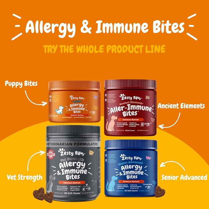 Zesty Paws Dog Allergy Relief - Anti Itch Supplement - Omega 3 Probiotics for Dogs - Digestive Health - Soft Chews for Skin & Seasonal Allergies - with Epicor Pets - Bison - 90ct