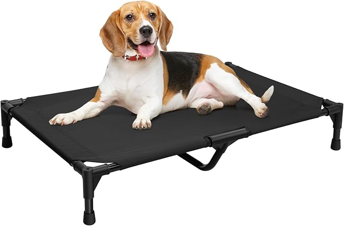 Love&go Elevated Dog Bed with Metal Frame, Cooling Raised Pet Cot for Dog and Cat (Medium-29.9x19.5x5.5 inch, M - Black Bed)