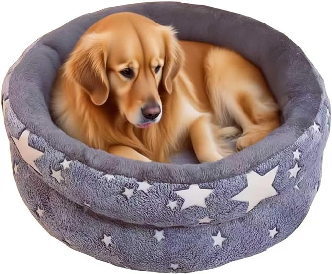 Dog Beds，Cats Beds， for Small Indoor Outdoor Dogs Cats Fluffy ，Calming，Round Beds，Anxiety，Washable，with Anti-Slip Bottom，Dark Grey-X-Large