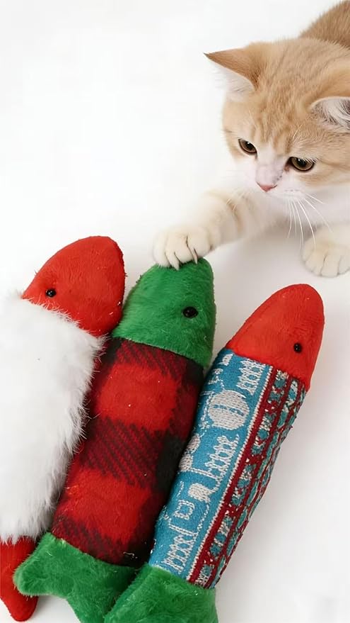 GXFCODA Catnip Toys for Cats 8 Packs Christmas Theme Plush Toys (Snowman, Fish, Mittens and Colorful Feathers) Soft and Durable Interactive Cat Toys for Indoor Cats