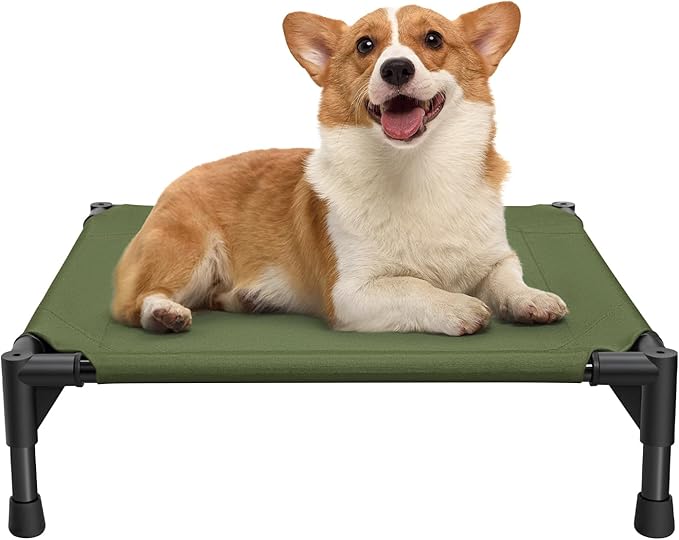 Love&go Elevated Dog Bed with Metal Frame, Cooling Raised Pet Cot for Dog and Cat (S - Olive Green Bed, Small-18.5x18.5x5.5 inch)