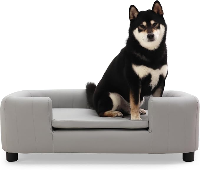 37-Inch Modern Pet Sofa with PU Scratch-Resistant Fabric and Adjustable Legs, Elevated Dog Couch for Small and Medium Dogs, Comfortable Dog Sofa Bed