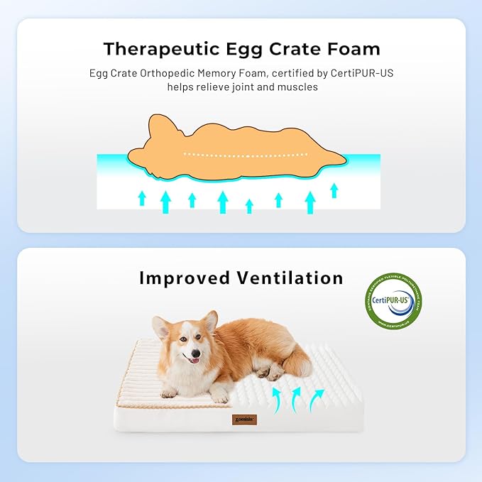 Dog Crate Bed for Medium Size Dog - Waterproof Puppy Bed for 30 Inch Kennel with Removable Washable Corduroy Cover, Orthopedic Support with Egg Crate Foam Filling, Grey