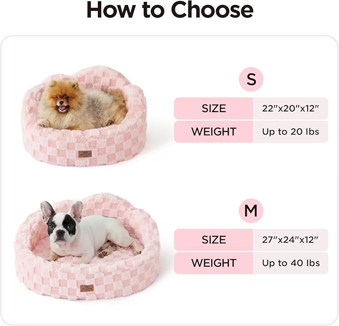 Joydeco Dog Bed for Small Dogs & Cats, Washable Cloud Pet Bed with Orthopedic Foam and Removable Checkered Plush Pad, Non-Slip Bottom for Indoor Puppies and Kittens, 27x24 Inch, Pink