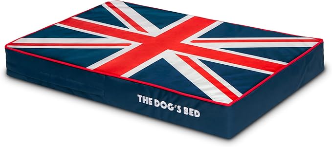 The Dog's Bed Replacement Outer Cover ONLY (NO Bed, NO Waterproof Inner) for The Dog's Bed, Washable Oxford Fabric, Medium 4 Inches (Blue with Red Piping UK Flag & Centre Flag)
