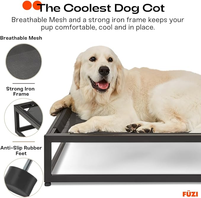 FUZI Luxury Up Pup Elevated Dog Bed, Premium Indoor & Outdoor Raised Pet Bed, Chew-Proof & Durable, Breathable Design for Comfort & Support, Dog Cot Small 26x17x8 Dark Brown