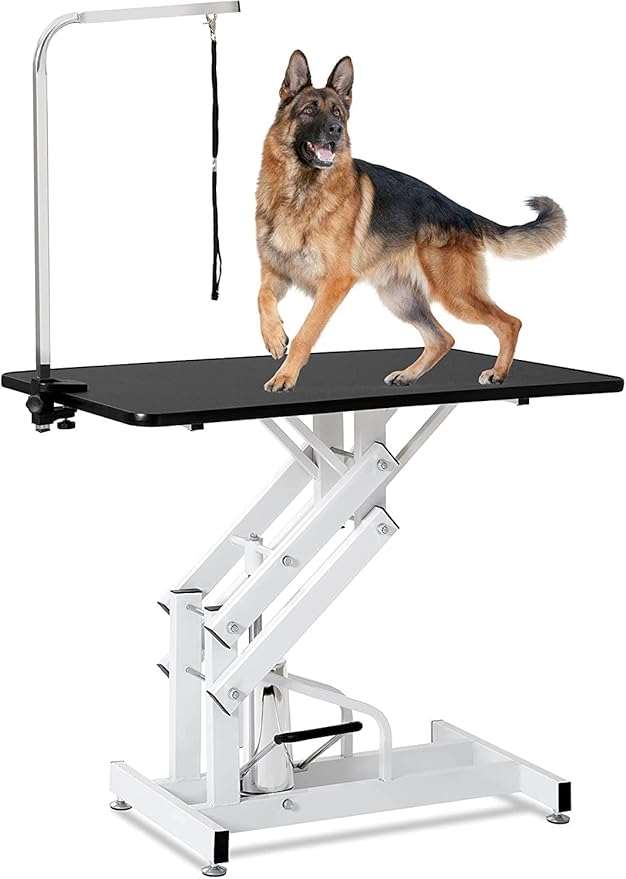 Hydraulic Dog Grooming Table for Small/Large Dogs, Heavy Duty Professional Pet Grooming Table with Adjustable Overhead Arm and Noose, Range 21-36 Inch, 43''/Black