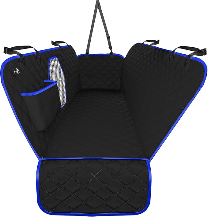 Active Pets Dog Car Seat Cover Car Seat Protector- Dog Seat Cover for Back Seat of SUVs, Trucks, Cars - Waterproof & Convertible Vehicle Hammock for Car Backseat - Mesh Window- Blue, XL