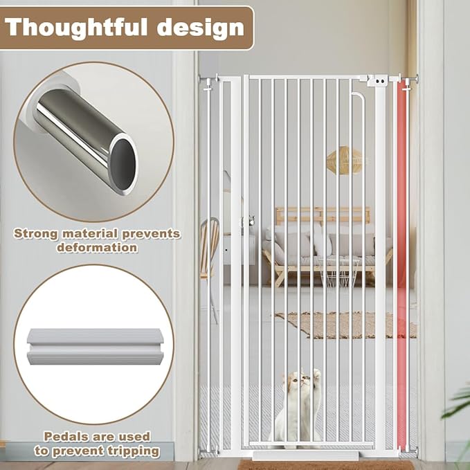 57"" Extra Tall Cat Gate for Doorways, 48.03'' - 52.76'' Wide High Pressure Mounted Dog Gate, Tall Pet Gates for Doorways No Drilling, Auto Close Safety Baby Gates for Dogs Cats(White)