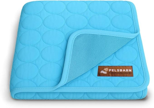Pelsbarn Dog Cooling Mat- Ice Silk Summer Comfort, Self Cooling, Non-Slip Dog Pad, Durable & Washable, Mat for Medium Dogs 19" x 25", Support Shelter Dogs with Every Purchase (Blue)