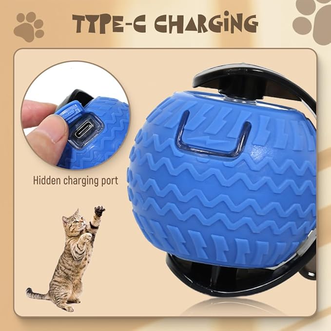 Interactive Cat Ball Toy, 2026 New Cats Ball Toys with Cord Imitation Mouse, Smart Self Rolling Pet Toys for Bored Indoor Adult Cats (Blue)