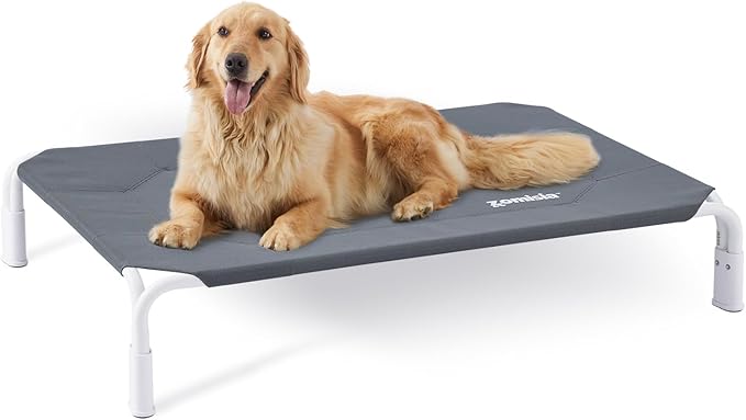 Elevated Dog Cot Bed Tool-Free Assembly - Outdoor Raised Dog Cooling Bed Frame for Large Pets, Summer Pet Hammock Off Ground with Non-Slip Feet & Waterproof Teslin Mesh, 43x30 Inch