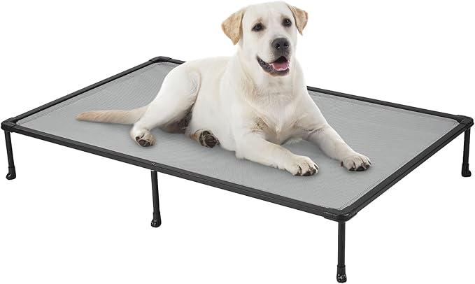 Veehoo Chewproof Elevated Dog Bed - Cooling Raised Pet Cot, Breathable Mesh, Washable & Non-Slip for Large Dogs, Indoor/Outdoor, Grey Mat and Black Frame, 59x37inches (Model CWC2203A03)