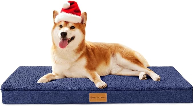 Patas Lague Orthopedic Dog Bed Large Sized Dog 36''X24'',Soft Waterproof Egg Crate Foam Medium Pet Crate Beds Mat with Removable Washable Cover and Non-Slip Bottom, Navy Blue