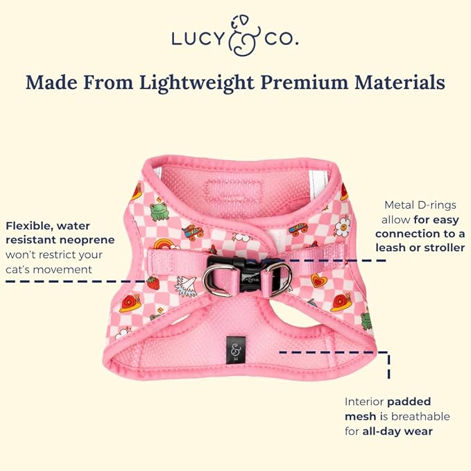 Lucy & Co. Cutie Patootie Step-in Cat Harness & Leash Bundle – Reflective, Breathable & Adjustable Harness for Cats, Kittens & Small Dogs, Lightweight & Secure and Dual Leash Clips – Large
