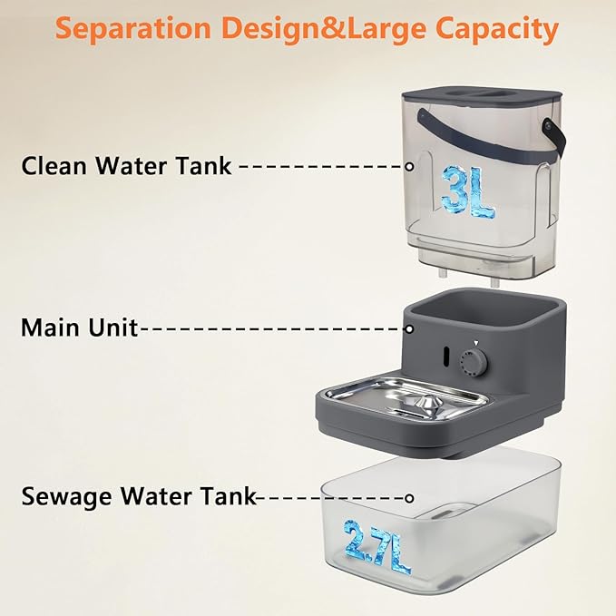 Smart Pet Water Fountain,Filterless Cat Water Fountain No Filter,3L/102oz Ultra Silent Cat Fountain, Separation Design