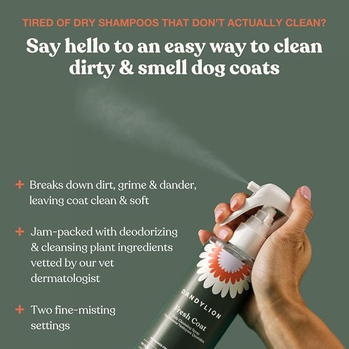 Fresh Coat Waterless Dog Shampoo | Daily Cleansing Spray for Clean & Fresh Coat | Fragrance-Free & Vet Approved | Gentle & Cruelty-Free No Rinse Dry Shampoo for Dogs