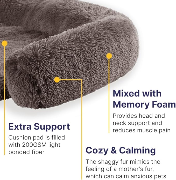 Codi Calming Dog Bed for Couch – Anti-Anxiety Sofa Protector Mat for Medium Dogs, 35''x31''x5'', Machine Washable, Fluffy & Cozy with Non-Slip Bottom, Ash Brown