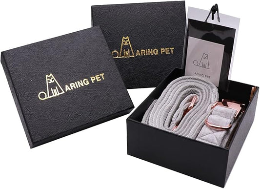 ARING PET Velvet Dog Collar and Leash Set, Soft Dog Collar and Leash, Adjustable Collars for Dogs