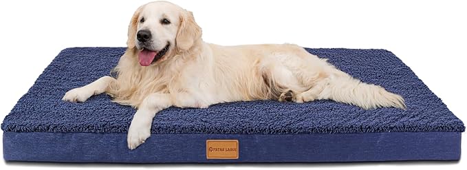 Patas Lague Orthopedic XL Dog Bed Large Sized Dog 42''X28'', Soft Waterproof Egg Crate Foam Large Pet Crate Beds Mat with Removable Washable Cover and Non-Slip Bottom, Navy Blue
