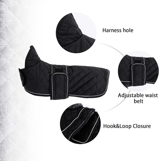 Geyecete Warm Thermal Quilted Dachshund Coat, Dog Winter Coat with Warm Fleece Lining, Outdoor Dog Apparel with Adjustable Bands for Medium, Large Dog-Black-XS