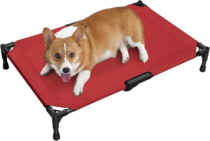 Love&go Elevated Dog Bed with Metal Frame, Cooling Raised Pet Cot for Dog and Cat (M - Red Bed, Medium-29.9x19.5x5.5 inch)