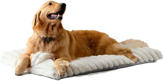 TOWN & COUNTRY LUXE CuddleTown Ribbed Bubble Stripe Pillow Crate Mat Pet Bed, Machine Washable Cover, Soft & Calming, Non-Slip Bottom, Cream, Large 42"x28"x3"