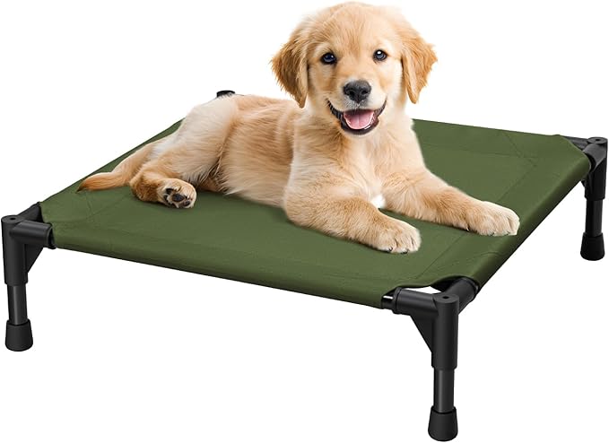 Love&go Elevated Dog Bed with Metal Frame, Cooling Raised Pet Cot for Dog and Cat (S - Olive Green Bed, Small-18.5x18.5x5.5 inch)