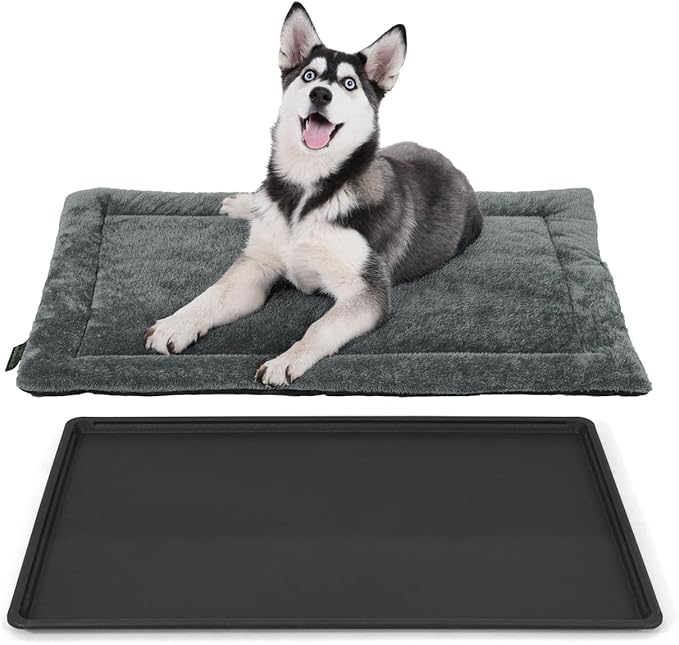 Machine-Washable Dog Bed Pad & Tray for 42-Inch Kennel, Non-Slip Flat Cozy Sleeping Mat & Easy-Clean Plastic Replacement Crate Pan, Comfortable & Durable for Dogs, Rabbits, Cats, Various Pets