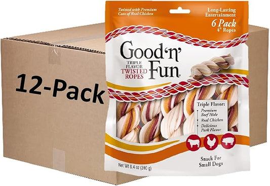 Good 'n' Fun Triple Flavor Twisted Ropes, 6 Count (Pack of 12)