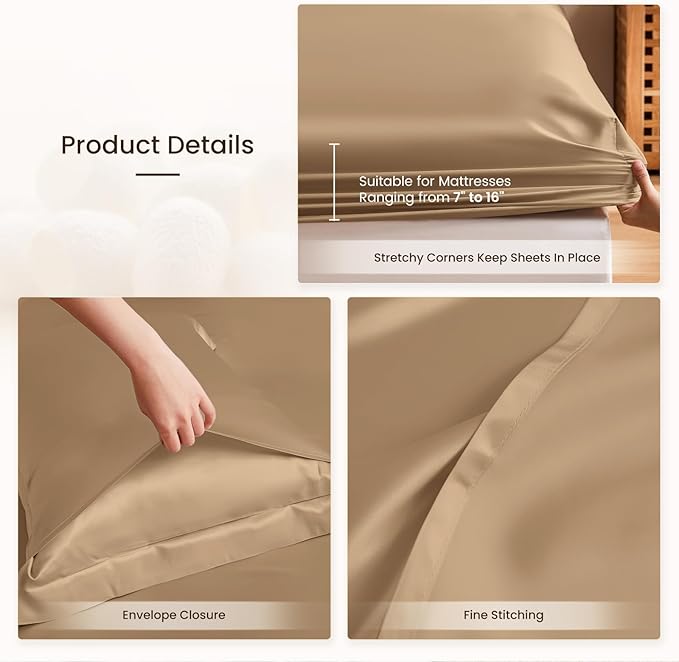 THXSILK Silk Sheet Set 4Pcs, 6A+ Top Grade 100% Natural Mulberry Silk Bed Sheets, Luxury Bed Sheet Set with Deep Pocket, 1 Fitted Sheet, 1 Flat Sheet and 2 Pillow Shams (Cal. King, Taupe)